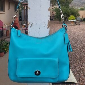 Coach Vintage Leather Legacy Courtenay Tiffany Blue Hobo Crossbody/shoulder Bag.